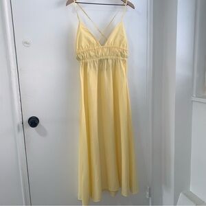Zara NWOT linen Yellow midi Dress with tie detail size S #summer dress